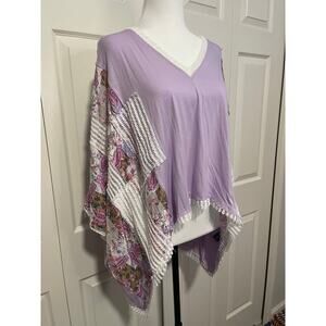 POL Purple and Floral V Neck Top